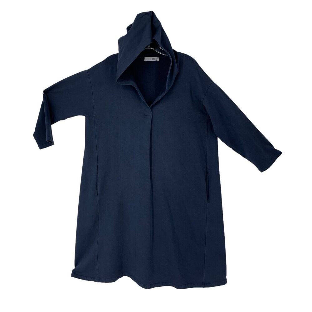 Amici Italy Hooded Dress Lagenlook Large Relaxed French Terry Stretch Coastal